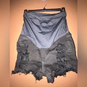 Pink Blush brand maternity shorts. Black, distressed.
